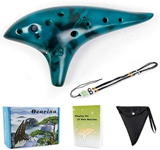 Lotmusic Ocarina, 12 Tones Alto C Ceramic Musical Instrument, C Major Key, Includes Song Book, Neck Strap, Carry Bag, Polished Finish - Blue