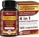 Thermogenic Fat Burner 4-IN-1 Ingredients – Weight Loss Supplement for Women & Men, Appetite Suppressant | Metabolize Carbohydrates & Fats, Keto Friendly, Garcinia Cambogia, Green Tea Extract, Green Coffee Bean & Chromium – 120 Capsules, Canadian Made | Nutravonic Nutrition