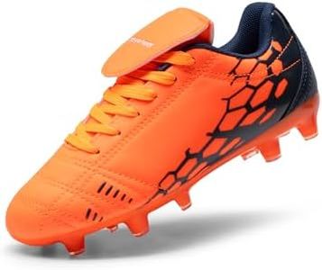 DREAM PAIRS Boys Girls Soccer Football Cleats Shoes for Little/Big Kid,Size 13 Little Kid,Orange/Navy,SUPERFLIGHT-3K