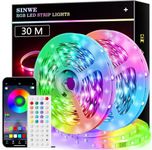 SINWE 30M Led Strip Lights, Music Sync Led Lights with 44 Keys Remote and App Control, Color Changing RGB Led Lights for Bedroom Room Home Kitchen Party Christmas Decoration (100ft)