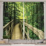 Ambesonne Nature Long Kitchen Curtains, Park Summertime Scenic View Environment Ecology Nature Holidays Adventure Scene, Two Panels Drapes with Rod Pocket Room Decor, 55" x 45", Lawngreen Olive