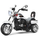 Costzon Kids Motorcycle Ride on Chopper Motorcycle, 3 Wheels Kids Ride on Toys, 6V Battery Power Wheels Motorcycle W/Horn, Headlight, Forward/Reverse Switch, Electric Motorcycle for Kids Boys (White)