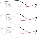 krlanhx Rimless Titanium Alloy Men Eyeglasses Frame Clear Rectangle Ultralight, Red, Medium