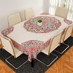 Kuber Industries Dining Table Cover | Jute Fabric Table Protector Cover | Gola Flower Print Dinning Table Cloth for Tabletop Decoration | 60x90 Inch | Cream & Maroon