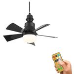 Ceiling Fans with Lights, E27 30W LED Ceiling Fan with and Remote and Timing, 3 Speeds 3 Color, Socket Fan LED Light, Quiet Ceiling Fan for Bedroom, Living Room (Black)