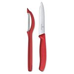 Victorinox Swiss Made Stainless Steel Swiss Classic Kitchen Knife Set (2 Pcs) Straight Edge 10 cm and Universal Peeler, Red, Kitchen Tools and Items | CB.7.6075.01