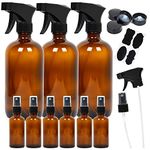 Youngever 9 Pack Empty Amber Glass Spray Bottles, Refillable Container for Essential Oils, Cleaning Products, or Aromatherapy, 3 Pack 16 Ounce, 6 Pack 2 Ounce