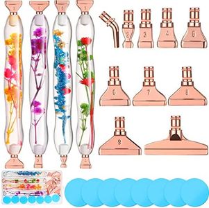 Geyoga 23 Pcs Flower Diamond Painting Art Drill Tool Pen Kits Resin for Adults with Rose Gold Pen Tips Preppy DIY Diamond Art Pens Wax Diamond Art Painting Accessories Nail Art Embroidery Decoration