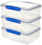 Sistema 1723 Klip It Food Storage Container Set, Large Airtight Food Boxes with Clip-Close Lids, BPA-Free, Blue Clips, 2 L, 3 Count
