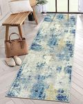 Lahome Modern Abstract Runner Rug - 2x8 Blue Runners for Hallways Soft Bathroom Runner Kitchen Carpet Runner, Washable Non Skid Floor Throw Entryway Runners for Living Laundry Bedroom RV