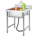 Utility Sink Extra-Deep Laundry Tub, Single Bowl Stainless Steel Commercial Kitchen Sink 1 Compartment with Faucet, Free Standing Utility Sink