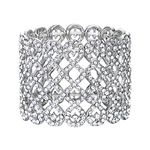 Ever Faith Wedding Rhinestone Stretch Bracelet, Sparkly Bridal Crystal Bracelet for Women Girls Clear Silver-Tone