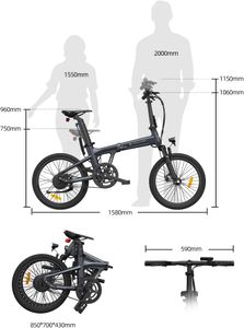 ADO Air20Pro Folding Electric Bike – Grey, Lightweight, Compact