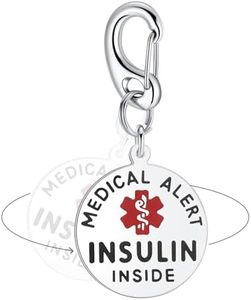 Divoti Insulin Inside Bag Tag 1.25" - with Quick Clip | Pre-Engraved Stainless Steel Dual-Sided | Bold Lettering