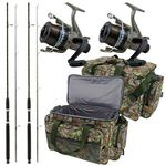 Deluxe Complete Camo Carp Coarse 2x Fishing Rod & 2x Reel Combo Set including an Insulated Padded Carryall Bag. Perfect for Baits. or Food!