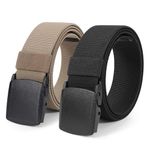 JASGOOD Mens Elastic Stretch Belts Military Tactical Web Belts 2 Pack Nylon Belt for Work Jeans,Fit Up to 44 Inches,C-Black+Khaki