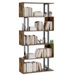 Gadroad 5-Tier Geometric Bookcase, S Shaped Bookshelf, Wood Decorative Storage Shelving, Modern Freestanding Display Shelves, Tall Book Shelf Unit for Living Room Bedroom, Rustic Brown