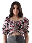 The Souled Store Official Powerpuff Girls: Flower Power Women and Girls Skinny Fit Half Sleeve Graphic Print Polyester Black Color Crop Top Cartoon Crop Top for Girl Women