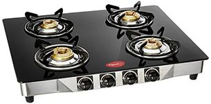 Pigeon by Stovekraft Favourite Blackline Smart Glass Top 4 Burner Gas Stove, Manual Ignition, black