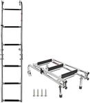Amarine Made 6 Step Folding Ladder Boat Stern Mount Removable Ladder Marine Stainless Steel Pontoon Ladder Transom Ladder Polished 3+3 Step with Rubber Grips (with Mounting Screws)-550lbs Capacity