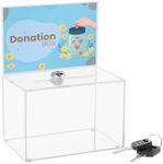 Belle Vous Clear Acrylic Donation Box with Lock, Keys & Sign Holder - 16 x 10 x 21.5cm/6 x 4 x 8.5 Inches - Acrylic Box for Collections, Suggestion Box, Business Cards, Voting Ballots or Tickets