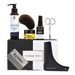 Rubab Men Premium 7-in-1 Beard Gift Kit Combo for Men| Complete Set Contains Beard Oil, Beard Wash, Beard Brush, Beard Shaper, Safety Round Tip Scissor, Beard Softener & Pocket Beard Comb for Men