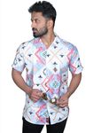 MADGEAR Men's Rayon Cotton Half Sleeve Printed Casual Shirt (Retro M - 2XL) (X-Large, Cream)