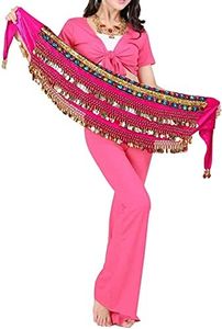 Cinturón Egipcio Hecho a Mano con Cadena para Danza del Vientre, Abrigo para la Cadera, Bufanda, Falda, Pañuelo con 248 Monedas Lentejuelas y Cuentas de Metal para Mujer (Rosa)