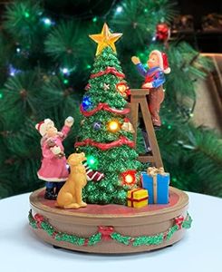 Moments in Time Christmas Music Box with LED Lights and Christmas Music Children Decorating a Christmas Tree with Their Dog- Battery Operated (Not Included)