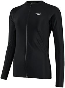 Speedo Women's Eco Zip Long Sleeve Rash Top, Black/White, Large