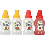 RONRONS 4 Pieces Mini Ketchup Bottles, 25ml Refillable Salad Dressing Tomato Ketchup Mayo Syrup Squeeze Containers Bottle, Plastic Portable Squeezable Squirt Condiments Jars for Kids Adults Bento Box