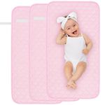 Yaopelky 3Pack Baby Changing Pad Liners 27" x 14" Washable Reusable Baby Changing Diaper Mat Sheet Waterproof Longer Changing Table Cover (Pink)