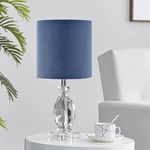 LeeZM Bedside Table Lamp for Living Room, Bedroom, Children Room Crystal Bedside Lamp Night Light Modern Bed Nightstand Lighting Reading Desk Lamps with Blue Weave Shade for Kids, Study, Office …