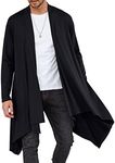 COOFANDY Summer Cardigan Men Long Cardigan Ruffle Shawl Collar Open Front Lightweight Drape Cape Overcoat with Pockets