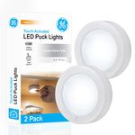 GE, Wireless, Battery Operated, 20 Lumens, Touch Activated On/Off, Bright White, Ideal for Closets, Cabinets, Attic, Garage and More, 25434, 2 Pack, LED Puck Lights, 2 Count