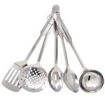 Amco 5-Piece Everyday Utensil Set | Stainless Steel - Heat Resistant | 11 inches | Hang Hole for Easy Storage | Dishwasher Safe | Ideal Kitchen Gadget for Restaurants or Home