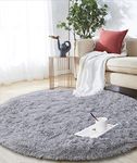 Plush Fluffy Round Area Rugs for Living Room Ultra Soft Shaggy Bedside Carpet for Bedroom, Cute Non-Skid Indoor Faux Fur Rugs for Kids Room Nursery Mats 4' x 4' Grey