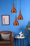 GreyWings Metal Cut 3 Light Cluster Hanging Light Ceiling Pendant Lamp, 6" Small, Orange