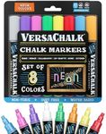 VersaChalk Neon Liquid Chalk Markers for Blackboards (8 Pack, 5mm, Bold Tip) - Erasable Washable Chalk Pens for Chalkboard Signs, Windows, Glass, Events, Schools, Office Supplies, and Business
