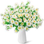 Bacucine 12 Bundles Artificial Daisies Plastic Flowers Fake Daisy for Outdoors Faux Plants for Home Window Box Hanging Planter Garden Decor (White)