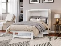 AFI Northfield Twin XL Size Murphy Bed Chest with Mattress, Storage, & Built-in Charger in White