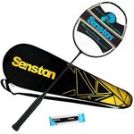 Senston Badminton Racket, Badminton Racquet Carbon-Fiber Racket, Single Professional Racquets with Grip (Black)