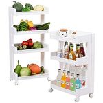 Krevia Storage Utility Cart,4 Tiers Storage Rack Rolling Storage Cart Home Kitchen Organizer Utility Baskets Rolling Wheels Service Cart Storage Shelves,White