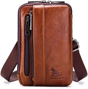 Bolso pequeño de Cuero con Bandolera, Bolso de Mano para teléfono, Cartera, Monedero, Gancho, Lazo, Cintura, riñonera, Viaje, Acampar al Aire Libre, Senderismo marrón