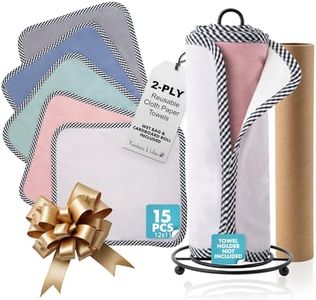 Rainbows & Lilies 15 Reusable Paper Towels Plus Wet Bag & Cardboard Roll – 2-Ply Soft Absorbent 100% Cotton Bamboo Paper Towels - 12x11 Washable Zero Waste Paperless Hand & Kitchen Cleaning Cloths
