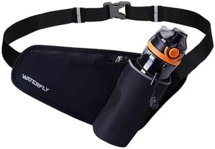 WATERFLY Running Water Bottle Belt: Hydration Belt for Men Women Fanny Pack Waist Pack for Hiking Running Walking Jogging (Bottle Not Included）, Black, Medium, Casual