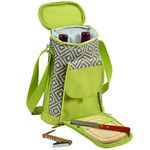 Picnic at Ascot 398-DG Stylish 2 Bottle Insulated Wine Tote Bag with Cheese Board, Granite Grey/Green