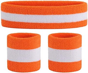 OnUpgo Sweatband Set Sports Headband Wrist Striped Sweatbands Terry Cloth Wristband Athletic Exercise Basketball Wrist Sweatband and Headbands Moisture Wicking Sweat Absorbing Head Band