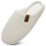 ONCAI Mens Scuff Slippers Cozy Memory Foam Knit Felt Warm House Shoes Slip On Indoor/Outdoor With Arch Surpport White Size 12