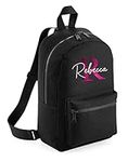 Daytripper School Bag Kids Personalised Name & Pink Glitter Initial Rucksack Mini Backpack Girls Back To School Bags For Children Custom Nursery PE Bags (Black)